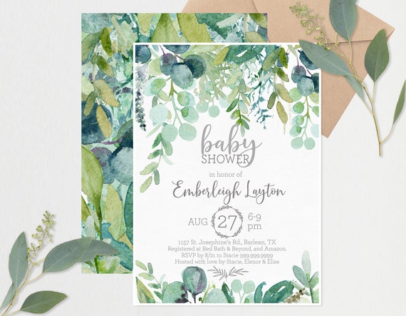 eucalyptus baby shower invitations