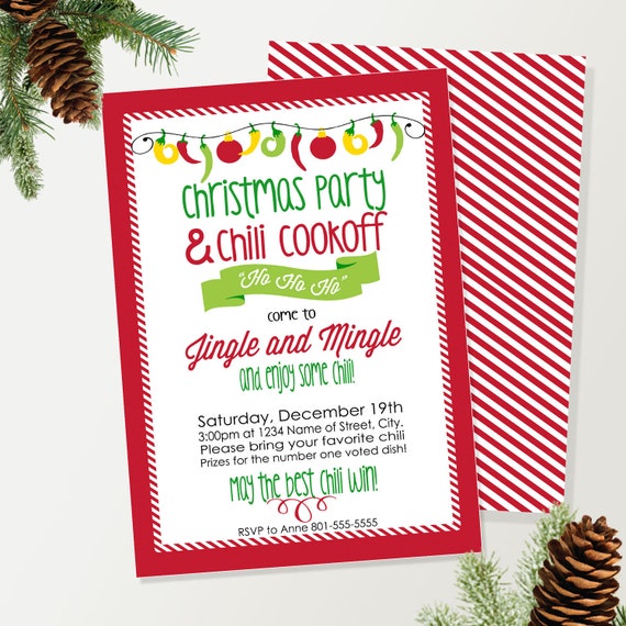 Christmas Holiday Party Invitation - Jingle and mingle - Feliz Navidad Christmas Fiesta - chili cook off - Digital Download Il_570xn
