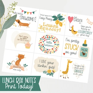 NEW! 9 Lunchbox Notes // Back to school, lunch box note, first day of school gift, kids lunches // Instant Download