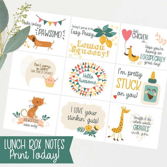 NEW! 9 Lunchbox Notes // Back to school, lunch box note, first day of school gift, kids lunches // Instant Download Il_570xn