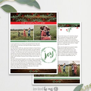 Christmas Family Newsletter Template | Unique Christmas Card Rustic Wood and Berries Year In Review, Holiday Card | Photo Christmas Card