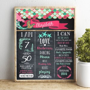 Mermaid Birthday Chalkboard Sign Purple and Teal Mermaid Birthday Party Custom Digital Download image 2