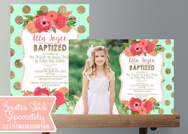 Baptism Decorations Printable Coral and Pink Floral Girl Personalized Baptism Instant download Baptism Prints image 2