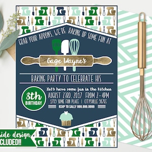 Cooking Baking Birthday Invitations  - Cooking Baking Birthday - Boys Birthday - Cupcake Party Instant Download and Edit at home