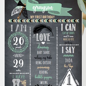 Personalized First 1st Birthday Chalkboard Sign Instant Download Wild One BOY Poster Printable First Birthday Chalkboard Sign image 6