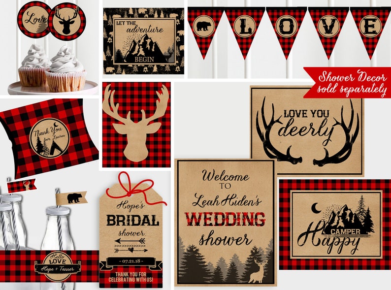 Buffalo Plaid Bridal Shower Invitation Rustic Shower Invites Flannel Lumberjack Wedding Shower Invitation Red Plaid INSTANT Download image 6