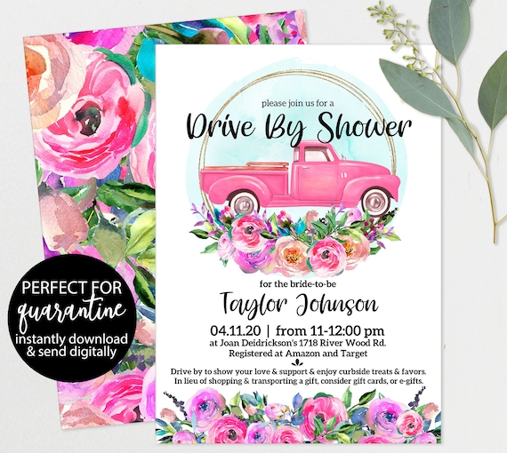 Quarantine SHOWER Drive By Baby or Bridal Shower Parade Pink Floral