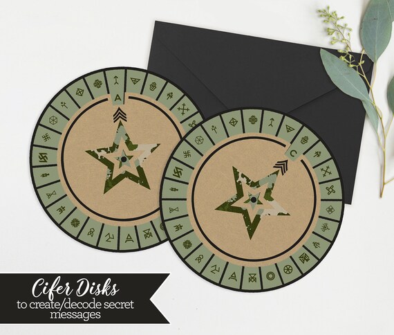 Cipher Disks, Create secret codes, Instant Download & Print, Nerf Army Birthday Activity, Army, Boys birthday, any age + Tween, NCA10 Il_570xn