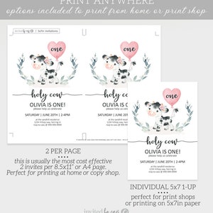 Holy Cow Girls Birthday Invitation, Pink Farm Birthday, Any Age First Birthday, Editable Invite Printable , Cow Birthday Invite Template image 5