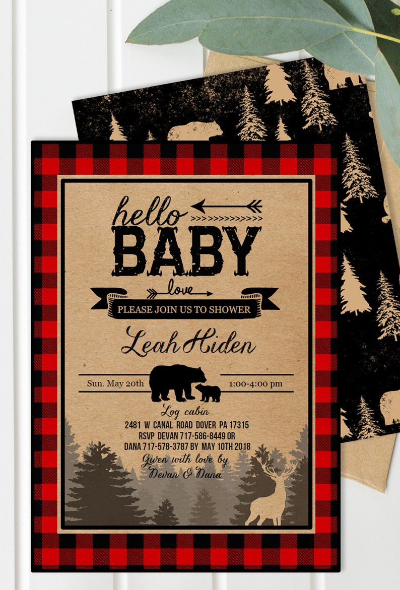 BUNDLE Buffalo Plaid Baby Shower Invitation Rustic Boy Baby Shower Invitation Decor Lumberjack Baby Shower Invitation Red Plaid image 2