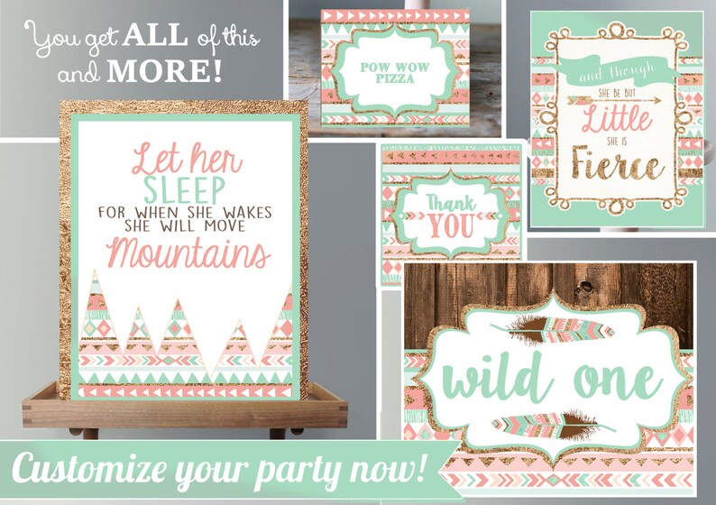 BUNDLE & Save Wild ONE Pink First Birthday Decor Bundle Printable Tribal First Birthday Wild One Birthday Banner Labels Download image 6