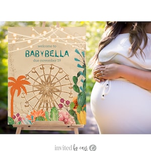 Editable Festival Welcome Sign, Coral Boho music festival baby shower, Ferris Wheel, BOHO, Music Festival DIY Sign/Poster