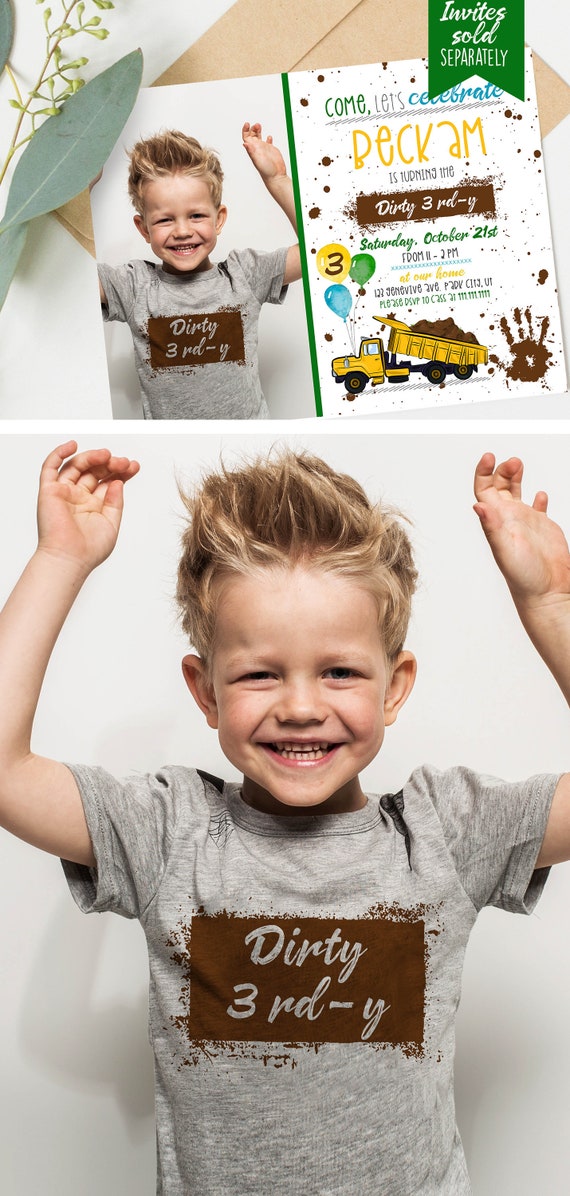 Dirty 3rdy boys birthday tee shirts- IRON ON TEE - 3rd birthday- dirt, green blue & yellow - Boys 3rd Birthday shirt -Digital Download Il_570xn