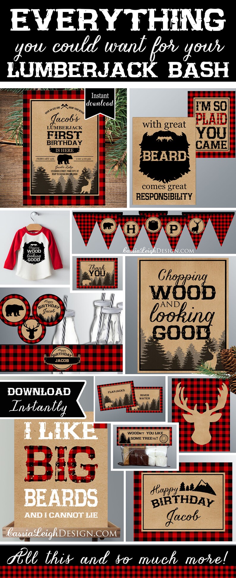 Lumberjack first birthday invites Photo Buffalo Plaid Lumberjack birthday Printable Invite Digital Download image 3