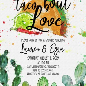 Fiesta Shower Invitation Cactus, Taco Bout Love Baby, Bridal and/or Wedding Shower Southwestern Shower, Taco Tuesday Gender Neutral TB121 image 3