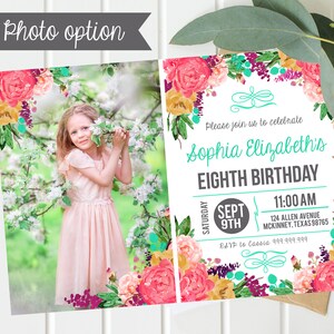 PRINTABLE Floral Boho Chic Girl Birthday Invitation First Birthday 2nd ...