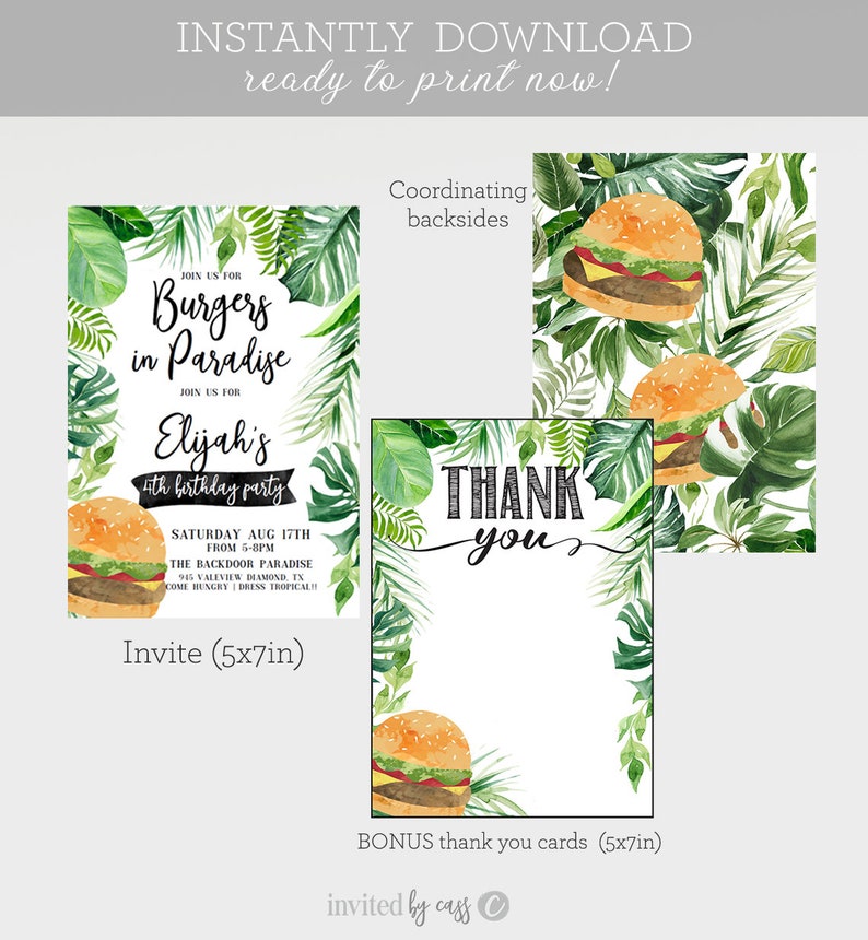 BBQ Invitations Burgers in Paradise Barbeque Birthday BBQ Etsy