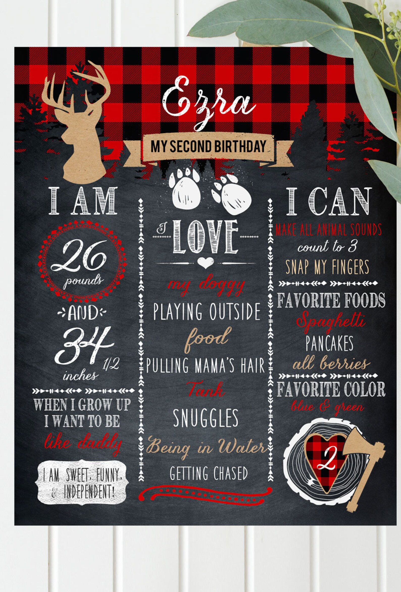 Lumberjack First Birthday Chalkboard Board Instant Download Etsy