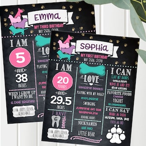 Girls Birthday Chalkboard, First Birthday, 1st 2nd, 3rd, 4th, 5th Puppy Dog birthday party, Chalkboard Sign, Birthday Poster