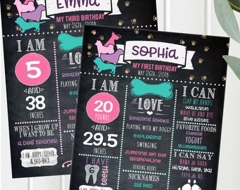 Girls Birthday Chalkboard, First Birthday, 1st 2nd, 3rd, 4th, 5th Puppy Dog birthday party, Chalkboard Sign, Birthday Poster