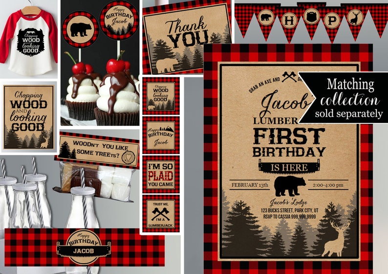 Lumberjack first birthday invites Photo Buffalo Plaid Lumberjack birthday Printable Invite Digital Download image 6