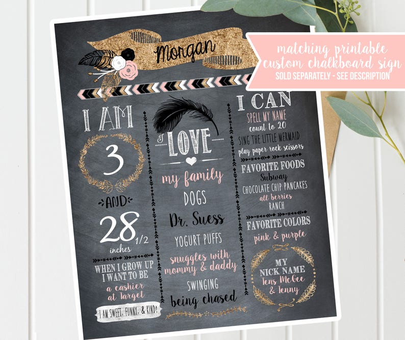 Tribal Wild one Birthday Invites and Decor Printable ANY AGE Pink Black Gold First Second Third Wild One Birthday Instant Download image 5