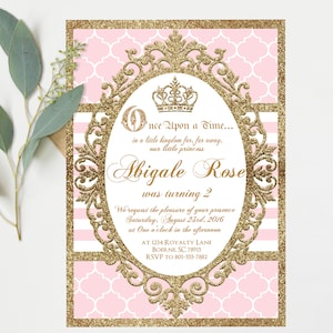 Princess Invitation, Princess Birthday Invitation, Pink and Gold Party Invitation, Princess Party Invitation, Girl 1st birthday - Download