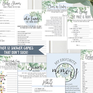 Bundle Baby Boy Shower Decor Shower Games, Printable Blue Greenery Pancakes Baby Brunch, Editable Watercolor, Instant Download DB19 image 8
