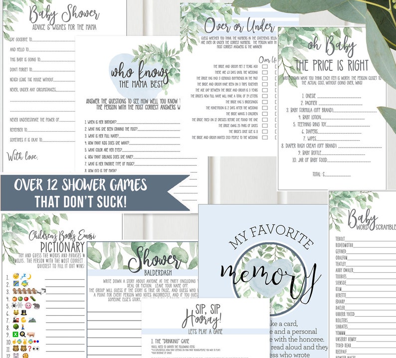 Bundle Baby Boy Shower Decor Shower Games, Printable Blue Greenery Pancakes Baby Brunch, Editable Watercolor, Instant Download DB19 image 8