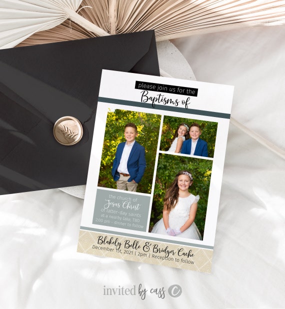Editable LDS Baptism Invitation, Twins, Joint, Invitation Template Instant Download and print