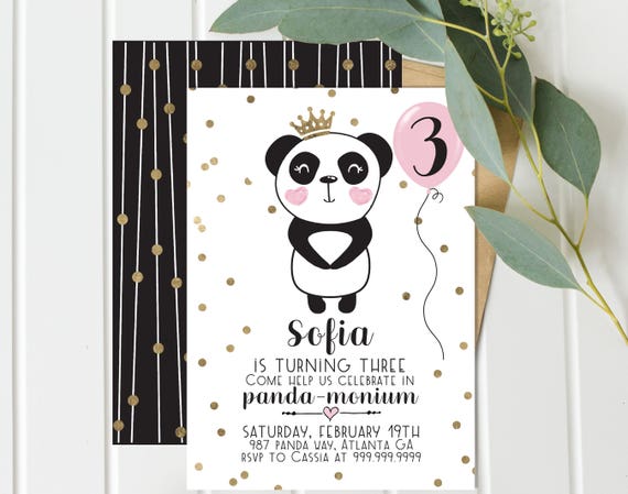 panda girls birthday invitations