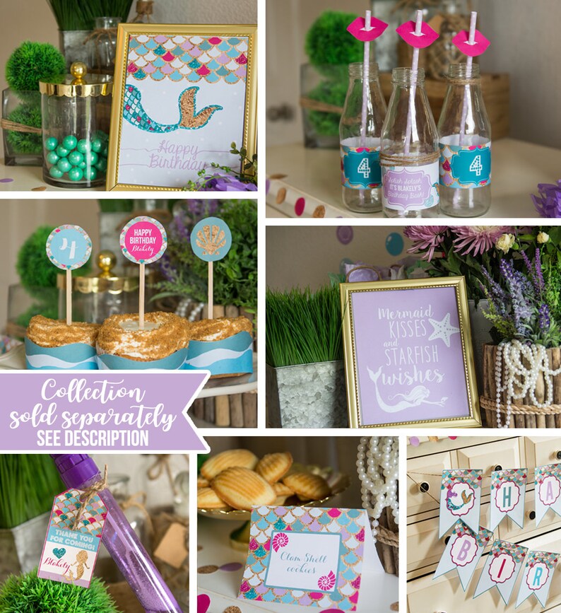 Photo Mermaid Birthday invites Instant download and edit Girls Mermaid Birthday party Purple Fuchsia teal and gold