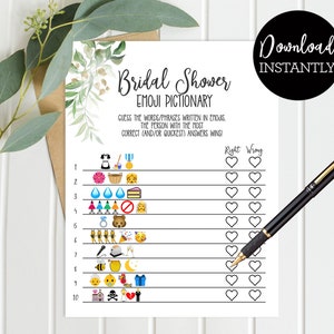 Bridal Shower Emoji Pictionary, Bridal Shower Game, Green Palm Leaves, Luau Bridal Shower Game, Wedding Shower, Bridal Shower  PL19