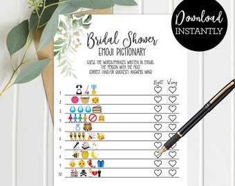 Bridal Shower Emoji Pictionary, Bridal Shower Game, Green Palm Leaves, Luau Bridal Shower Game, Wedding Shower, Bridal Shower  PL19