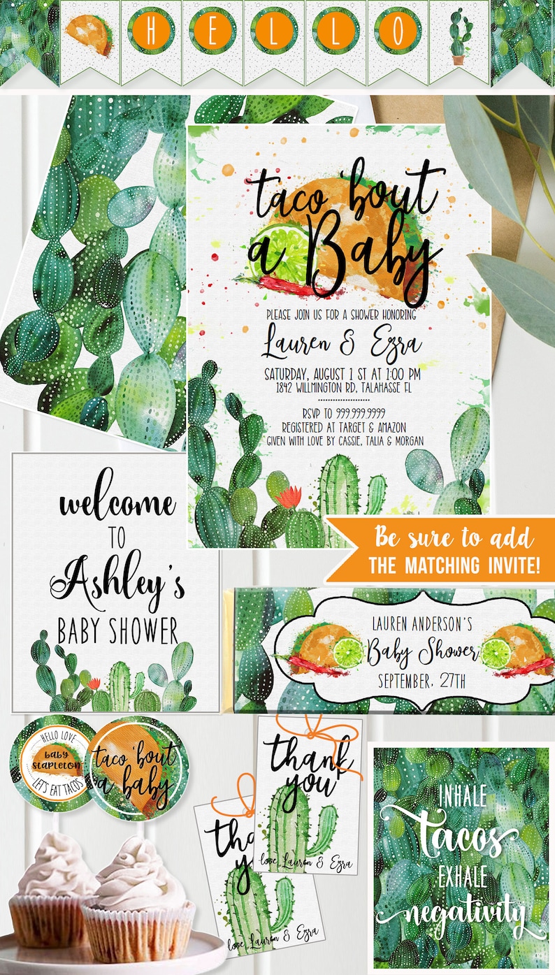 Instant Download TF117 Taco Bout a Baby Shower Bundle /& Save Fiesta Southwestern Cactus Taco Baby Shower Decor- Baby Shower
