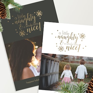 Photo Christmas Card Template: Naughty or Nice Funny Card - Flat - Family, kid, Pet - Christmas Happy Holidays - Custom Photo Card Printable