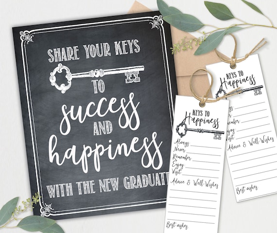 Graduation Advice and Wishes - Instant Download Printable - Keys to success and happiness Sign and Cards - Print Il_570xn