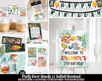 Dragon Birthday Party Decor Bundle Editable Fire Dragon Party Printable Party Boy Birthday Theme Template Instant Download | Dragon Party