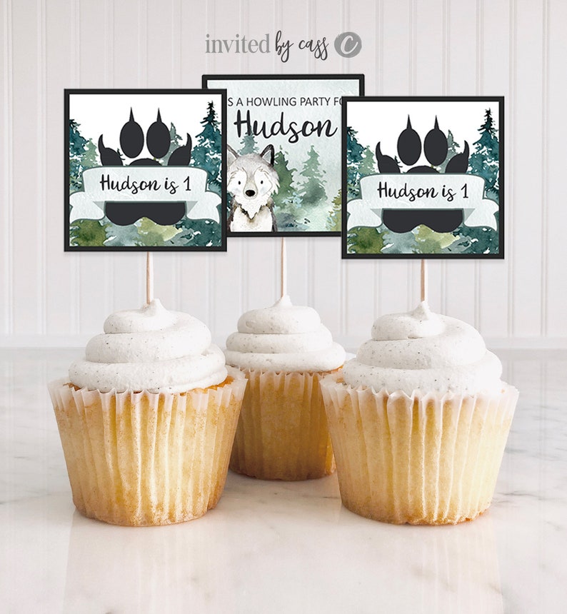 Wolf Party Cake & Cupcake Toppers First Birthday Second Etsy