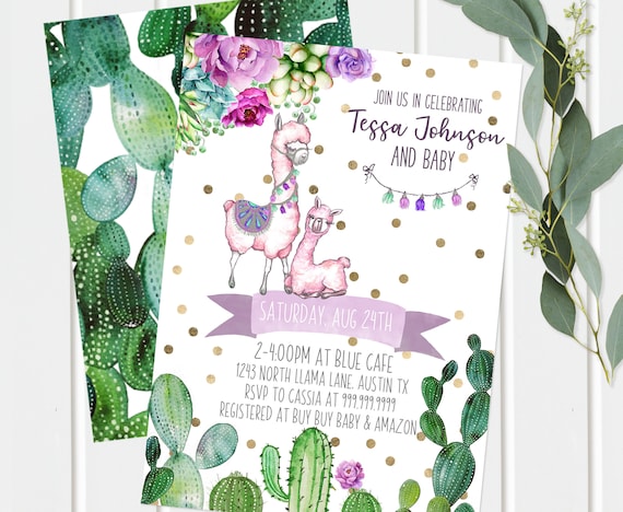 llama and cactus baby shower invitations