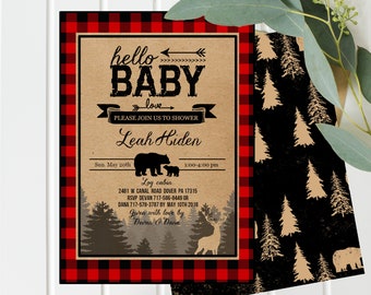 Buffalo Plaid Baby Shower Invitation - Rustic Boy Baby Shower Invitation - Lumberjack Baby Shower Invitation - Red Plaid - Printable Files