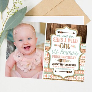 Wild One Invitation, Wild One Birthday Invitation, 1st, Coral Tribal Invitation, Boho Invitation, Arrow First Birthday Invitation, Printable