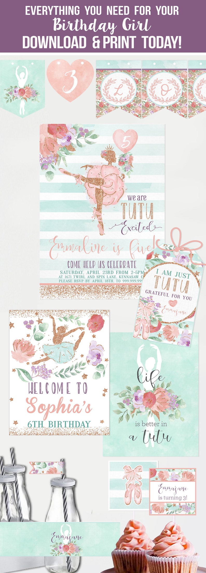 Download BUNDLE Ballerina Birthday Invitation Decor Games Ballet | Etsy