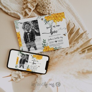 Boys Bee Day invites, 1st 2nd 3rd 4th Any Age bee-day Invitation with Photo, boys First Birthday, bee birthday party, sweet to bee