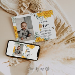 Boys First Bee Day, Photo bee-day Invitation, Bumble Bee, DIY birthday invite, boys First Birthday, bee birthday party, sweet to bee one