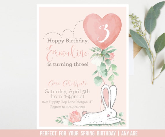 Bunny Birthday Invitation Girl - Some Bunny Invite - Easter Hoppy Birthday Party Invite Spring 1st 2nd 3rd Birthday Pink - PRINTABLE BC21 Il_570xn