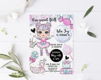 Dolly & Me Party | Editable Baby Doll Birthday Invitation | Birthday | Dolly Party Little Girl, Doll Tea Party | Instant Download | Editable