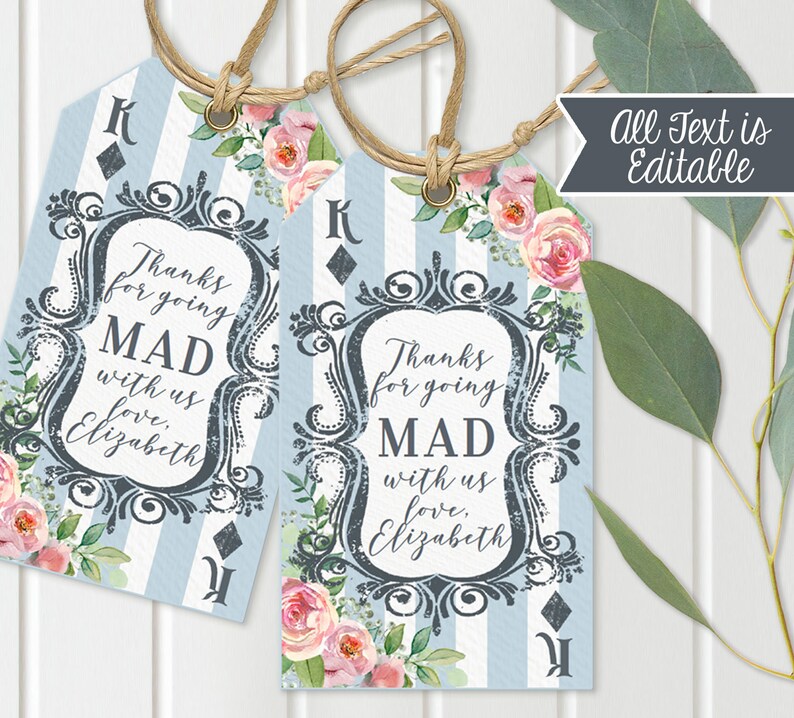 Tea Party Favor Tags INSTANT Download Birthday Bridal Shower Favors Tea Favor Tags Tea Party Favors Alice in Wonderland C117 image 1