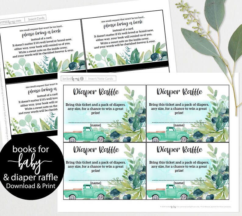 Teal Baby Shower Books for Baby Diaper Raffle Download Etsy