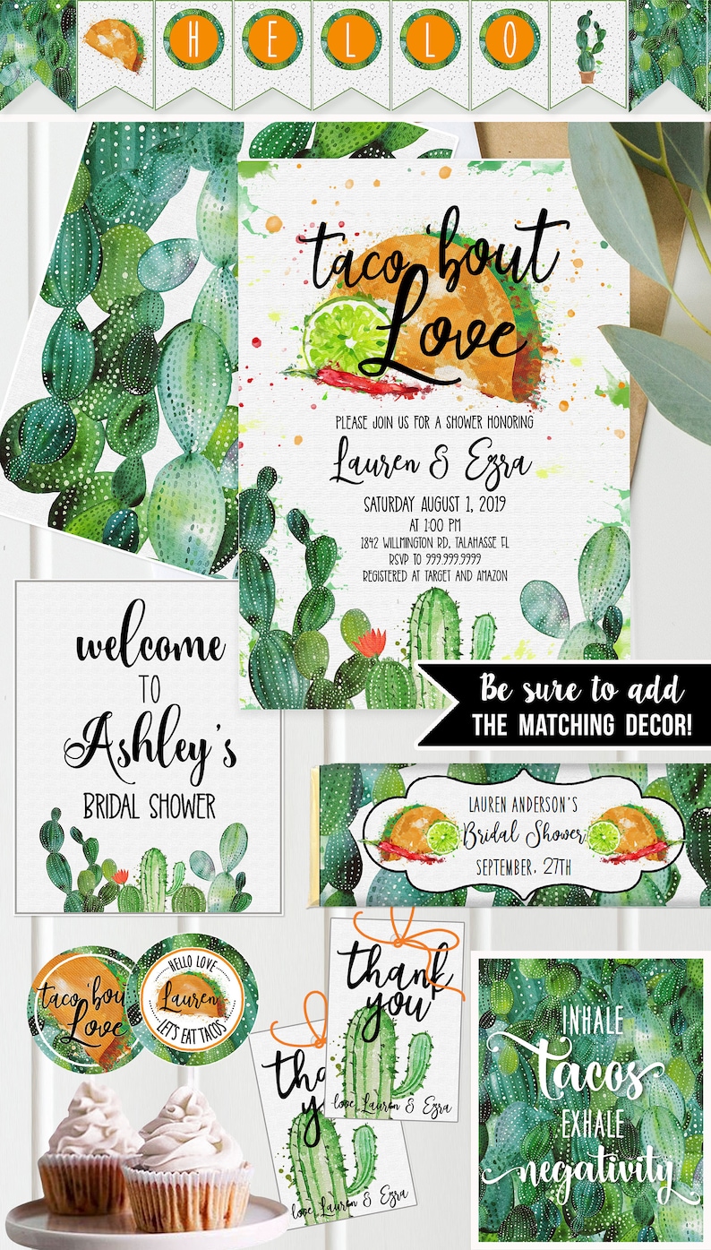 Fiesta Shower Invitation Cactus, Taco Bout Love Baby, Bridal and/or Wedding Shower Southwestern Shower, Taco Tuesday Gender Neutral TB121 image 6